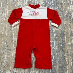 Vintage Baby Gro Velour One Piece Choo Choo Train 18 months Babygro 1970's